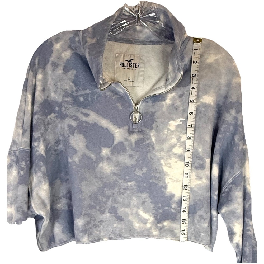 Hollister Blue Tie Dye Cropped Quarter Zip Sweatshirt S Pullover Cozy Y2K Casual - Picture 3 of 11